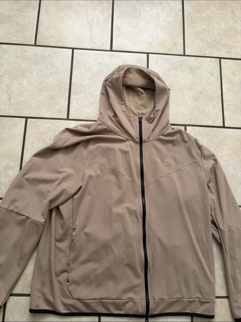 Used lightly Nike Men's Taupe Full-Zip Hooded Performance Jacket